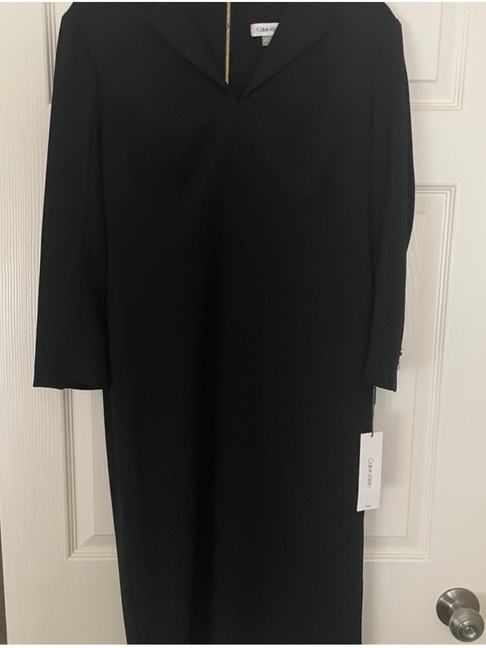 Calvin Klein Black Long-Sleeve Midi Sheath Dress